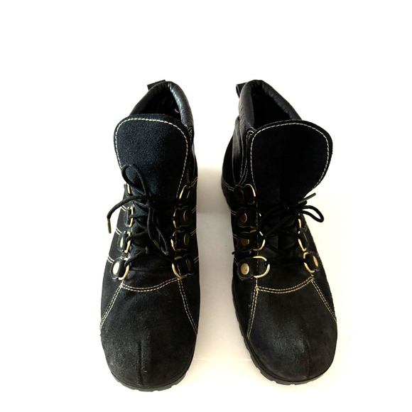 Gran Sasso Hiking Boots Women's 9M Black Suede Leather Lug Sole Fashion Italy - Picture 6 of 12